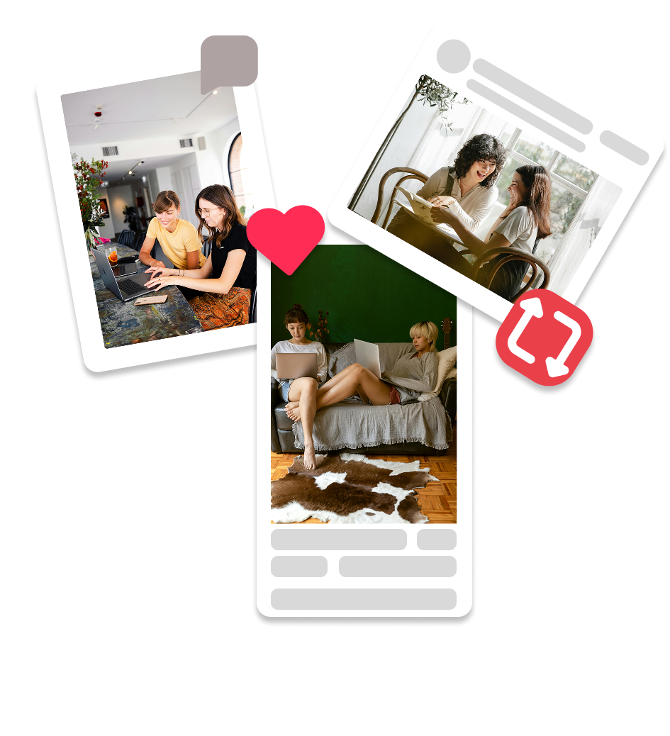 Looped collage showing people connecting across workplace-style social posts.